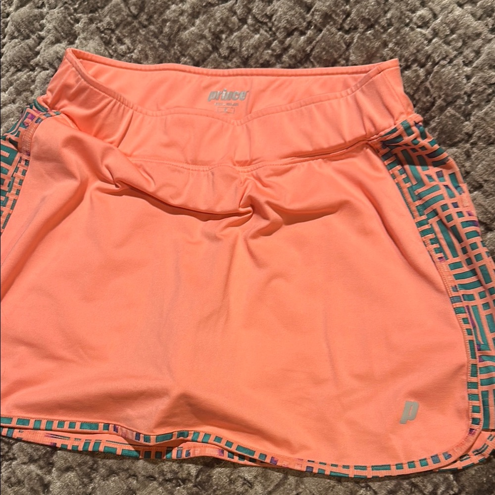 Peach Athletic Skirt with Patterned Trim
